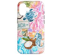 Estética playa caballito de mar tortuga verano preppy teñido anudado floral Carcasa para iPhone 16