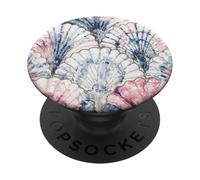 Estética Preppy Ocean Shells Elegante Azul y Rosa Costero PopSockets PopGrip Adhesivo