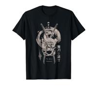 Estética samurái dragón japonés en Arte Tatuaje Retro Estilo Camiseta gráfica económica, Hombre, Negro, S