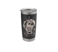 Estética samurái dragón japonés en arte Tatuaje retro estilo Vaso térmico de acero inoxidable de doble pared