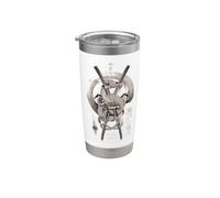 Estética samurái dragón japonés en arte Tatuaje retro estilo Vaso térmico de acero inoxidable de doble pared
