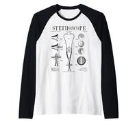 Estetoscopio Old Vintage Patente Dibujo Impresión Doctor Enfermera Camiseta Manga Raglan