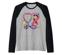 Estetoscopio Rosa Enfermera Medicina Concientización Cáncer de Mama Mujeres Camiseta Manga Raglan
