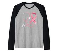 Estetoscopio Rosa Enfermera Medicina Concientización Cáncer de Mama Mujeres Camiseta Manga Raglan