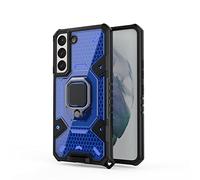 ESTH® Funda Cristalina para Samsung Galaxy S22 5G con Giratorio Soporte de 360° [5X Grado Militar Anti-caída Protección] Carcasa Parachoque PC + TPU, Azul + 1 Correa Muñeca