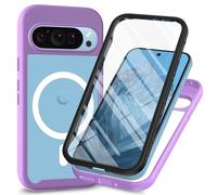 ESTH® Funda Magnética para Google Pixel 9 Pro/Pixel 9 Compatible con MagSafe, Carcasa Transparente 360° Anticaída con Protector de Pantalla Integrado, Púrpura Claro