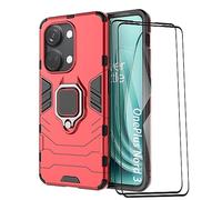 ESTH® Funda para OnePlus Nord 3 con 2 Piezas Protector de Pantalla, Giratorio Soporte de 360°, Compatible con Soporte Magnético para Coche, Carcasa Rojo