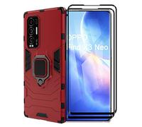 ESTH® Funda para OPPO Find X3 Neo con 2 Piezas Protector de Pantalla, Giratorio Soporte de 360°, Compatible con Soporte Magnético para Coche, Carcasa Rojo