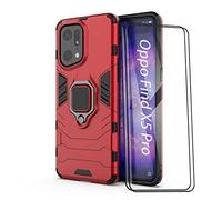 ESTH® Funda para OPPO Find X5 Pro 5G con 2 Piezas Protector de Pantalla, Giratorio Soporte de 360°, Compatible con Soporte Magnético para Coche, Carcasa Rojo
