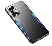 ESTH® Funda para OPPO Reno6 Pro 5G, Armadura híbrida de Aluminio Metal a Prueba de Golpes Marco de Parachoques Carcasa de Silicona Suave, Azul