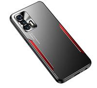 ESTH® Funda para Realme GT 5G/GT Neo/Q3 Pro 5G, Armadura híbrida de Aluminio Metal a Prueba de Golpes Marco de Parachoques Carcasa de Silicona Suave, Rojo