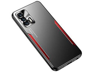 ESTH® Funda para Realme GT 5G/GT Neo/Q3 Pro 5G, Armadura híbrida de Aluminio Metal a Prueba de Golpes Marco de Parachoques Carcasa de Silicona Suave, Rojo