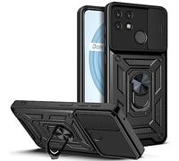 ESTH® Funda para Realme Narzo 50A 4G con Protección de Cámara Cubierta y Soporte de Anillo [Compatible con Soporte Magnético para Coche] Carcasa Grado Militar Anti-caída, Negro