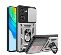 ESTH® Funda para Vivo Y03 4G/Vivo Y18 4G/Vivo Y28s 5G con Protección de Cámara Cubierta y Soporte de Anillo [Compatible con Soporte Magnético para Coche] Carcasa Grado Militar Anti-caída, Plata