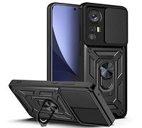 ESTH® Funda para Xiaomi 12 Pro 5G con Protección de Cámara Cubierta y Soporte de Anillo [Compatible con Soporte Magnético para Coche] Carcasa Grado Militar Anti-caída, Negro