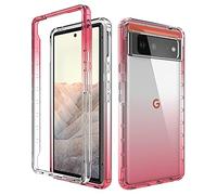ESTH® Funda Transparente para Google Pixel 6, Protector Antigolpes de 360 Grados, Carcasa de Silicona con PC Bumper, Sin Protector de Pantalla, Rojo