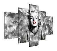 Estika Cuadros en lienzo Marilyn Monroe, Tormenta blanca y negra 150 x 105 cm, impresión artística de 5 piezas Murales de salón, dormitorio, decoración de pared moderna, imagen sobre lienzo
