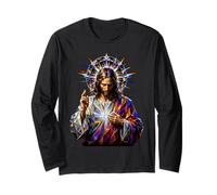 Estilizado Sagrado Jesús Corazón Arte Devocional Cristiano Fe Manga Larga