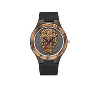 (Estilo 2) Reloj de madera con cabeza de calavera para hombre, esqueleto grabado, estilo punk rock mexicano,