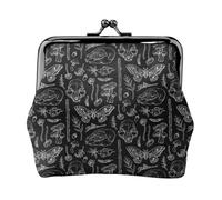 Estilo (294) Cartera de Mujer, Monedero de Cuero con Hebilla, Monedero con Cierre de Beso, Monedero de Viaje, Funcional y de Moda (espécimen de Hoja de Hongo con Cabeza de Calavera de Mariposa)