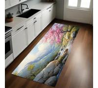 Estilo Acuarela Alfombra de Cocina 50 x 80 cm Pintura al óleo de un Arroyo y pequeños árboles Antideslizante y Lavable, Camino Multiusos Resistente al Desgaste, Ideal para Bajo Fregadero y Fogones