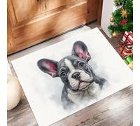 Estilo Acuarela Felpudo Antideslizante - Retrato Un Bulldog Francés Trampa de Tierra Felpudo Exterior e Interior para una Entrada Limpia - Fácil de Cuidar - Blanco
