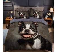 Estilo Adorable Juego de Ropa de Cama 3 Piezas Cama 135 Boston Terrier Funda nórdica 220x220 cm Suave, Transpirable, Incluye 2 Fundas de Almohada 50x75 cm