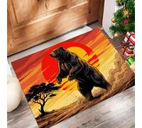 Estilo Anime Felpudo Antideslizante - Oso Pie Al Atardecer Trampa de Tierra Felpudo Exterior e Interior para una Entrada Limpia - Fácil de Cuidar - Naranja