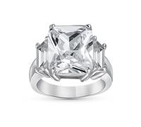 Estilo Art Deco .925 De Plata Esterlina 8Ctw Aaa Cz Rectángulo De Corte Esmeralda Cocktail Declaración Anillo De Compromiso Para La Mujer Cubic Zirconia Baguette Piedras Laterales