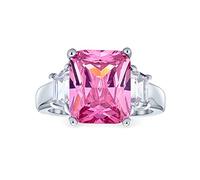 Estilo Art Deco .925 Plata De Ley 8Ctw Rosa Aaa Cz Rectángulo Corte Esmeralda Cocktail Declaración Anillo De Compromiso Para La Mujer Cubic Zirconia Baguette Piedras Laterales