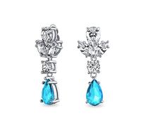 Estilo Art Deco Vintage Azul Simulado Aguamarina Cubic Zirconia Aaa Cz Declaración Colgante Formal Hoja Lágrima Lámpara Clip En Pendientesboda Prom Chapado En Plata
