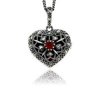 Estilo Art Nouveau Corazón Cornelia Y Marcasita Medallón Collar En Plata de Ley