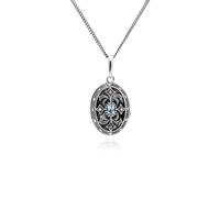 Estilo Art Nouveau Ovalado Aguamarina Y Marcasita Medallón Plata de Ley 925