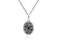 Estilo Art Nouveau Ovalado Granate Y Marcasita Medallón En 925 Plata de Ley