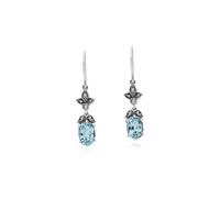 Estilo Art Nouveau Ovalado Topacio Azul Y Marcasita Pendientes Plata de Ley 925