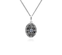 Estilo Art Nouveau Ovalado Topacio Y Marcasita Medallón En 925 Plata de Ley