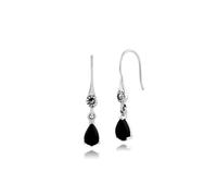 Estilo Art Nouveau Pera Ónice Negro Y Marcasita Gota Pendientes En Plata de Ley
