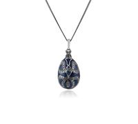 Estilo Art Nouveau Pera Topacio Azul Huevo Colgante En 925 Plata de Ley