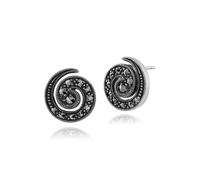 Estilo Art Nouveau Redondo Marcasita Espiral Stud Pendientes En 925 Plata de Ley