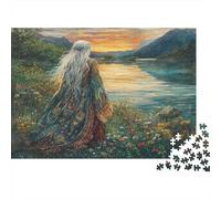 Estilo Bohemio Mujer Standing by The Lago at Solset Rompecabezas Puzzle,1000pcs (75x50cm) Adulto Juego EduGatoivo Decoración del Hogar