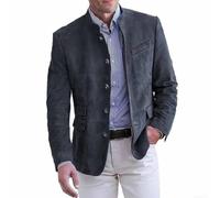 Estilo británico vintage para hombre otoño invierno cuello alto color sólido sola fila Blazers (S gris oscuro)