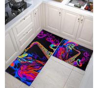 Estilo Calavera de Jazz Calavera Tocando el saxofón Alfombra de Cocina Lavable, Antideslizante, cómoda, Impermeable, para el hogar, la Cocina y la lavandería, 2 Piezas (Púrpura, 50x80+50x150cm)
