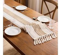 Estilo campestre Camino de mesa ,Con Borlas ,Camino de Mesa de Fácil Cuidado ,Tejido calado,patchwork de rayas,Resistente al calor,Lavable a Máquina,para Cocina Comedor Interior y Exterior