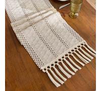 Estilo campestre Camino de mesa ,Con Borlas ,Camino de Mesa de Fácil Cuidado ,Tejido calado,patchwork de rayas,Resistente al calor,Lavable a Máquina,para Cocina Comedor Interior y Exterior