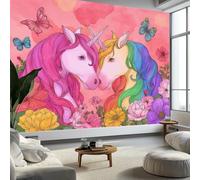 Estilo Caricatura Murales De Papel Pintado 200 x 140 cm, Fotomurales Pared Tejido No Tejido Animales Unicornios Flores Mariposas Decorativos Murales póster para Dormitorio Salón TV Pared