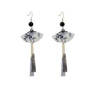 Estilo chino antiguo plegable ventilador de bambú patrón pendientes Fringe Vintage 11,7 * 3,9 cm 7g hecho a mano para las mujeres