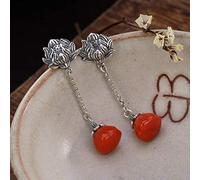 Estilo Chino Eardrop S925 Pendientes de Plata Esterlina Pendientes de Ágata Roja Del Sur Pendientes de Mujer Más Antiguos Diseño Retro, LJBLEUSK