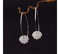 Estilo Chino Eardrop S925 Pendientes de Plata Simple Pendientes de Plata Mujer Temperamento Simple Nefrita Blanco Jade Lotus Bud Pendientes de Plata Como Se Muestra, LJBLEUSK