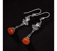 Estilo Chino Eardrop S925 Plata Esterlina Agata Sur Rojo Carpa Lotus Carpa Pendientes Étnicos Retro Pendientes Largos para Mujeres Como Se Muestra, LJBLEUSK