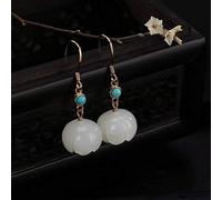 Estilo Chino Eardrop S925 Plata Esterlina Inscrito Nefrita Natural Jade Blanco Turquesa Pendientes Mujer Lotus, LJBLEUSK, y Turquesa